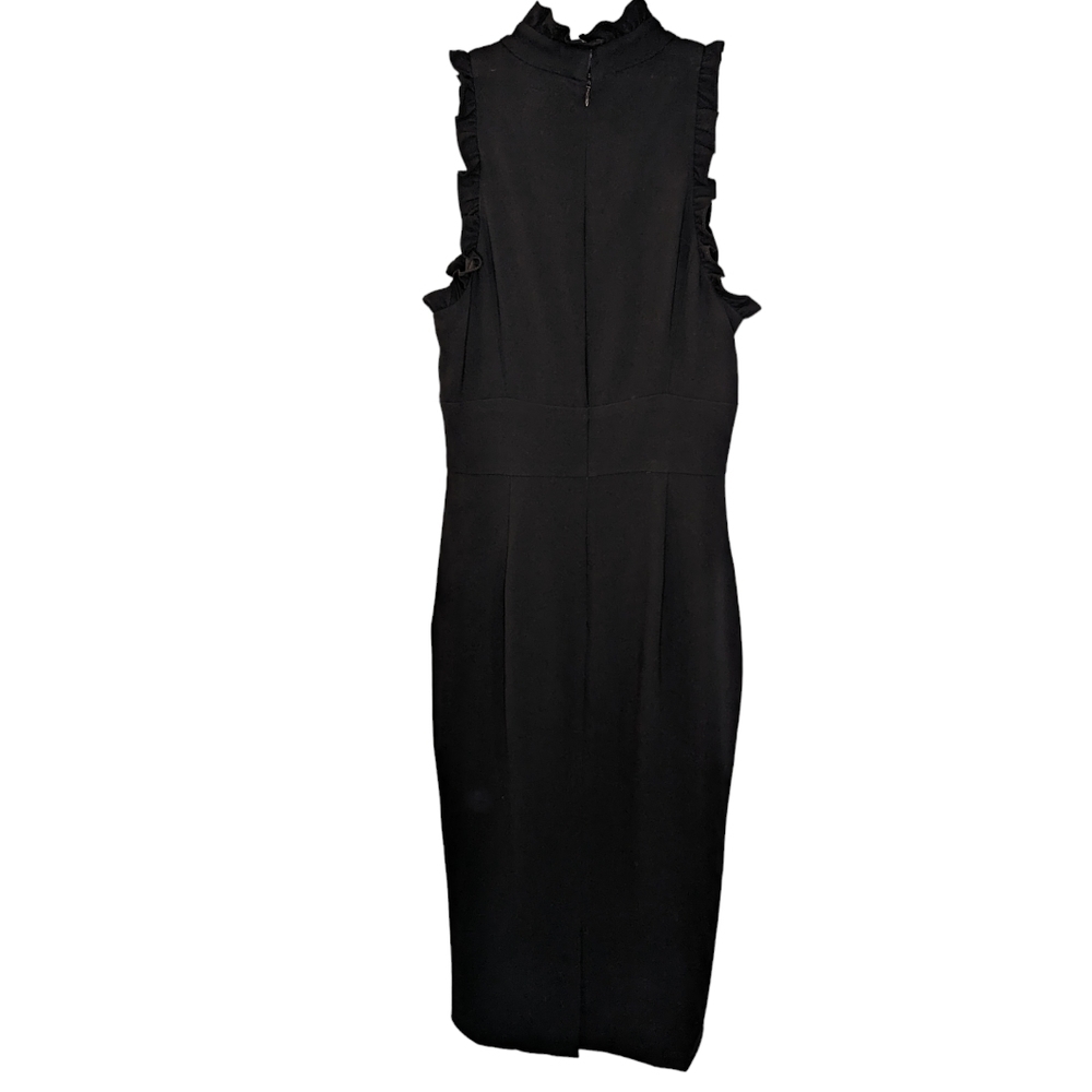Shoshanna Black Minimalist Midi Dress Mock Neck Keyhole LBD 2 - Picture 3 of 14